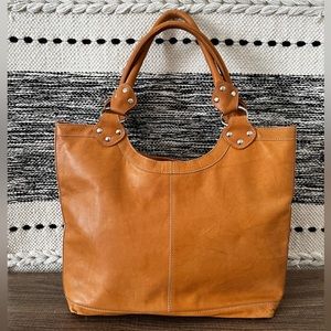 Super soft camel brown leather satchel